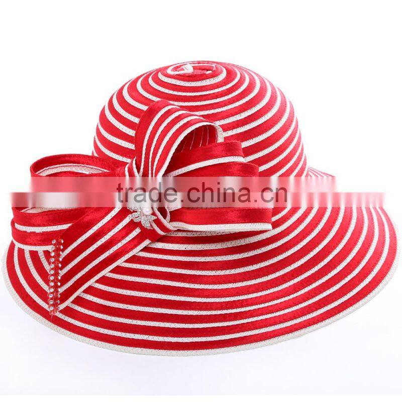 Women Formal Church hat ribbon with red and white color