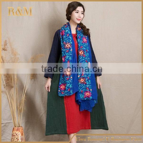 2016 colorful cotton and linen floral embroidered scarf and shawl,women india malaysia hijab scarf