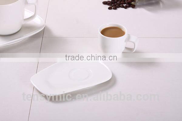 T00217 big handle white porcelain tea cup with saucer