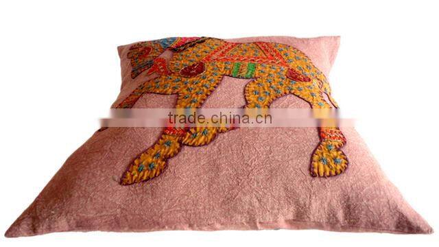 RTHCC-54 Indian Traditional Royal Horse Patchwork Art Kantha Cotton cushion covers New Year Christmas Home Decor Gift
