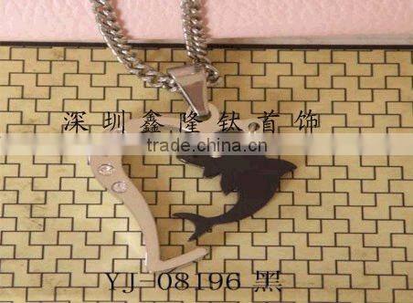 TC64 Stainless Steel Half Heart and Black Dolphin Pendant