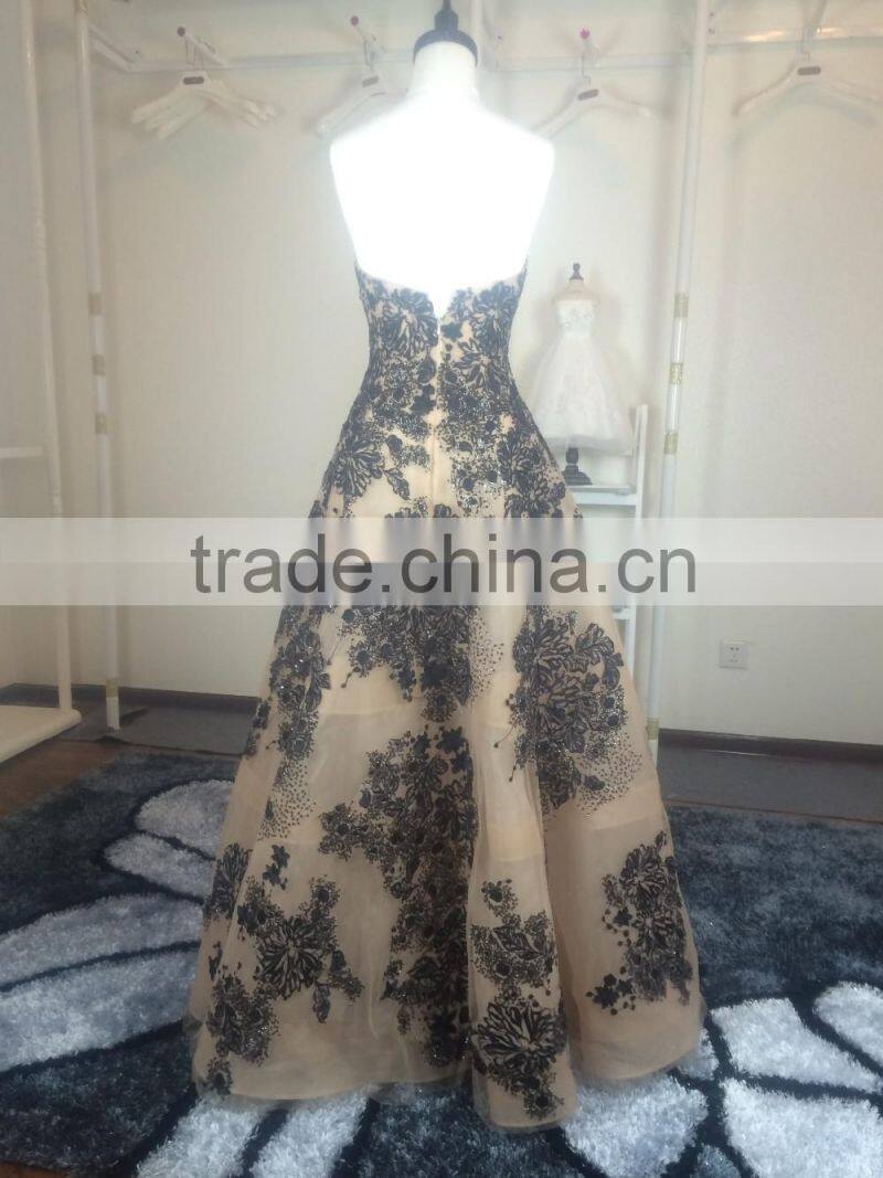 (JBH2016-29) MARRY YOU White Black Lace Overlay Wedding Dress