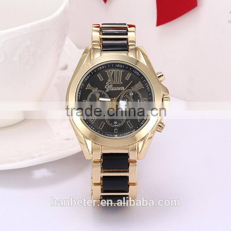 Full steel blingbling gold bezel geneva diamond quartz watches