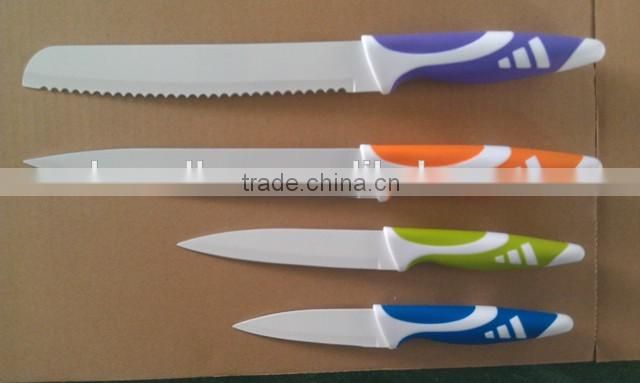 (NEW)Durable Ceramic Coating White Stainless Steel Blade Knife Set 4 sizes Assortment