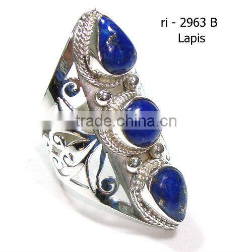 Blue lapis lazuli stone 925 silver fashion ring