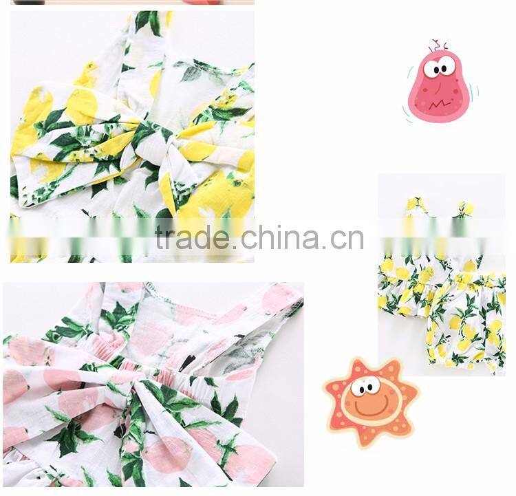 Lovely Cartoon Bowknot Cotton Girl Children Suit Sets