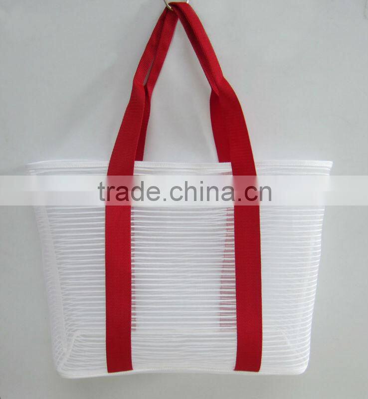 2013 clear mesh beach bag with red PP webbing handle