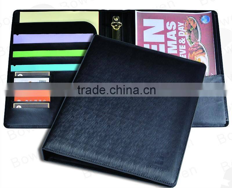 Dendritic pattern faux leather compendium with metal clip / multi-pocket document holder