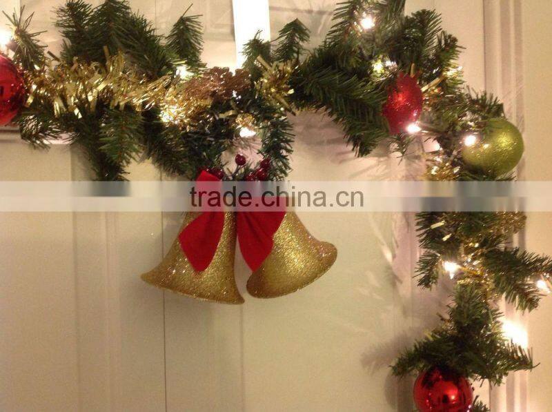 Lighted Prelit Gold Red Bell Shatterproof Ornament 9 Feet Christmas Garland