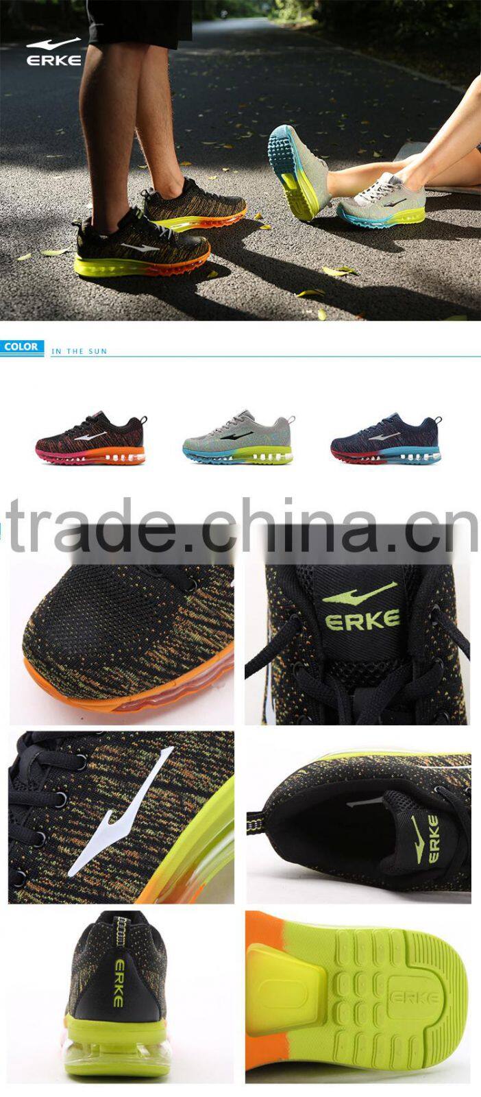 ERKE dropshipping knit mesh jelly outsole women air sole running shoes lovers sneaker