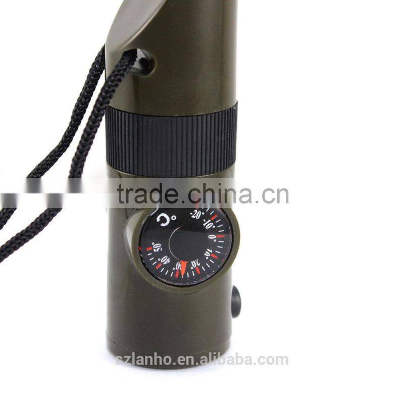 7 in 1 Emergency Survival Whistle Compass Thermometer LED Flashlight Magnifier