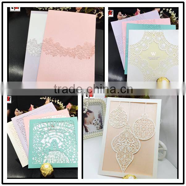 High-end laser cut wedding invitation card with bowknot wholesale