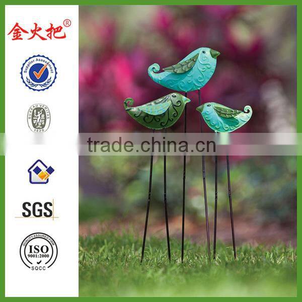 Decorative metal blue and green streaked stained glass butterfly stake