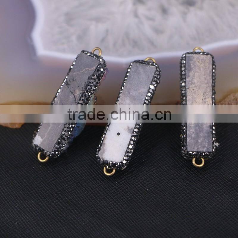 Shiny Natural Agate Titanium Druzy Connector Beads, Rectangle Bar Pave Crystal Druzy Beads For Jewelry Making