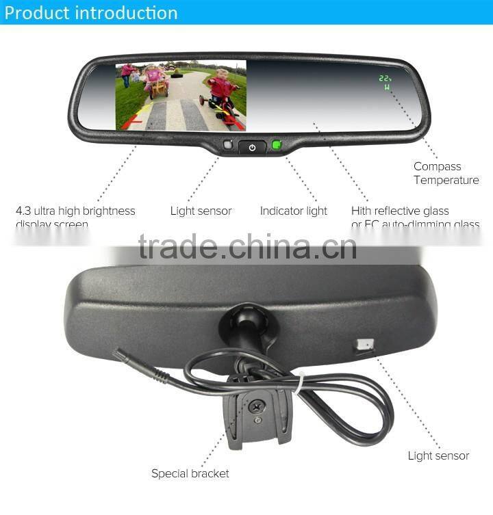4.3 inch car rearview mirror auto-dimming monitor rear mirror with camera parking sensor