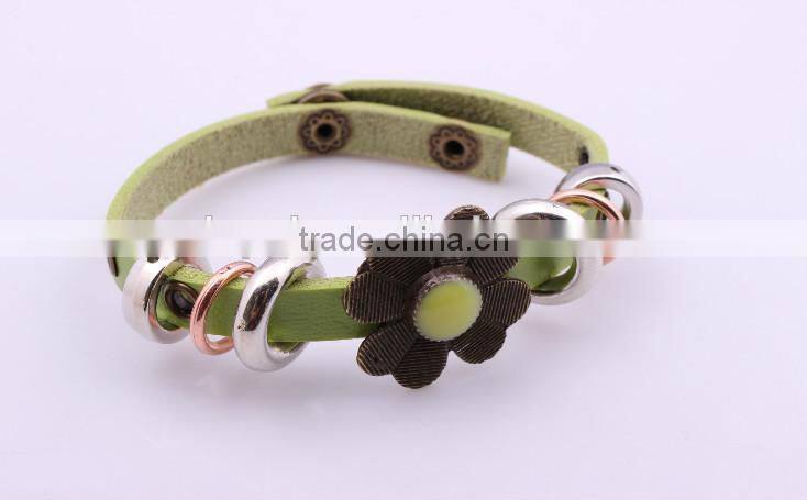 punk style Leather bracelet bracelets with flower