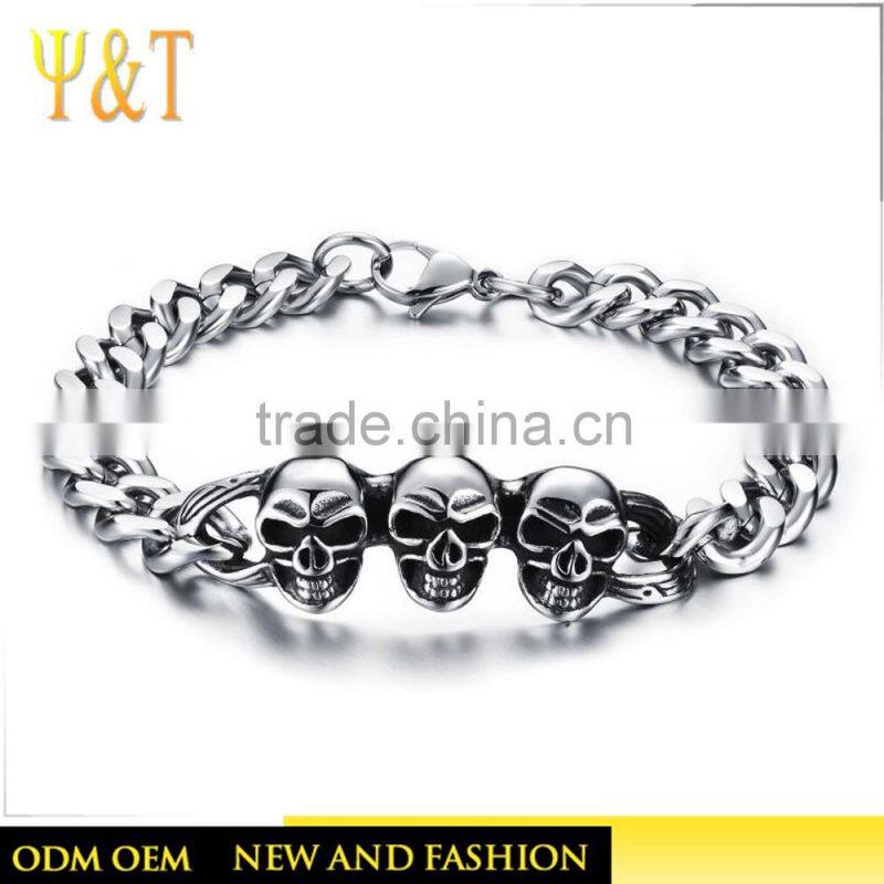 Jingli Jewelry Hot sale silver plated skull biker charm bracelet for men wholesale