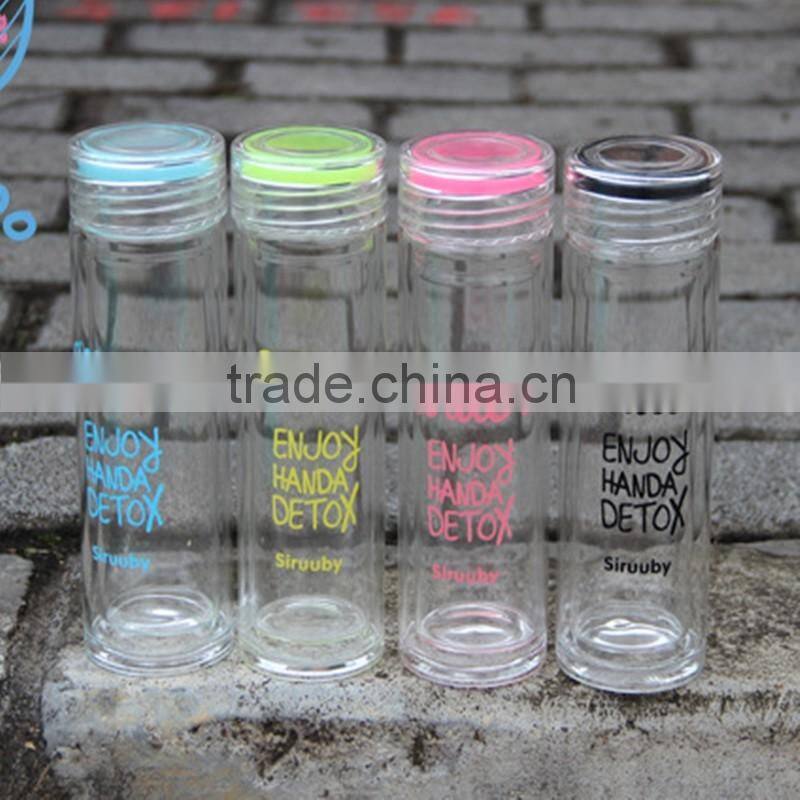Insulated Double Wall Glass bottle for Tea Coffee or Beer with Travel Lid
