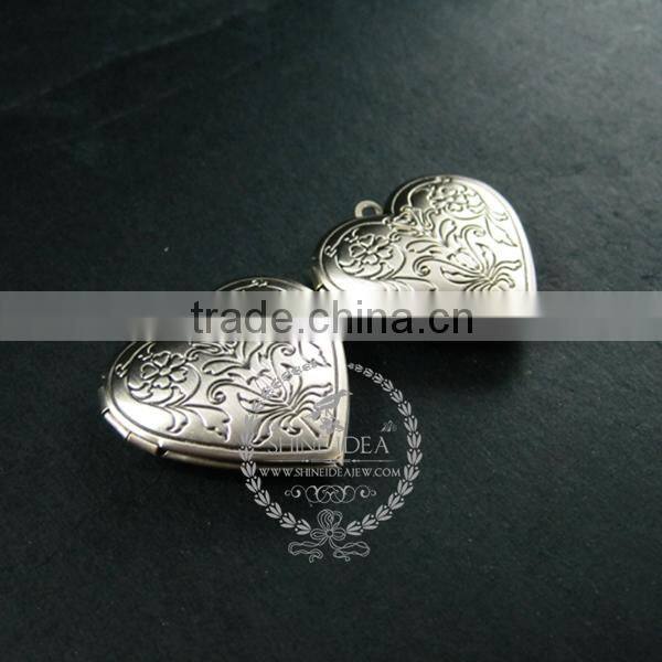 28mm vintage style antiqued silver flower engraved heart shape photo locket pendant charm DIY supplies 1133007