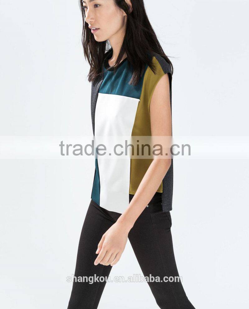 fashionable woman t shirt,t-shirt design,contrast color ladies t shirt,SHKHT0187