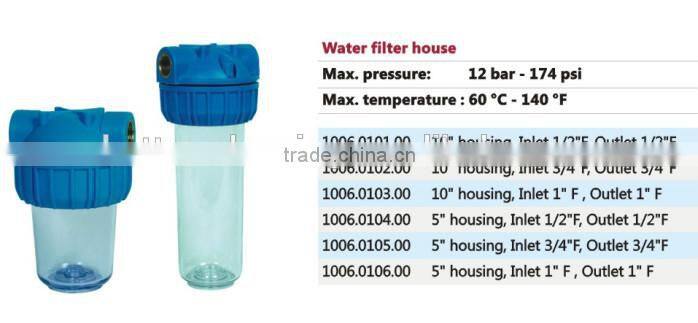 high pressure 5" or 10" water filter house