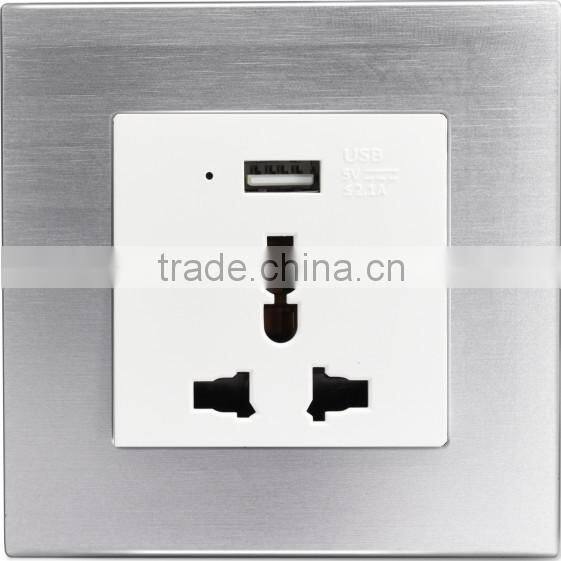 2016 new design IVOR aluminum popular good sell 13A 1 gang switch 3 pin socket light switch