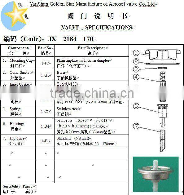 1'' tinplate paint aerosol valve