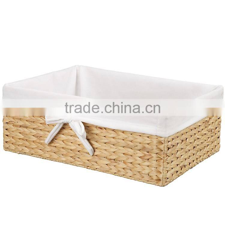 Water hyacinth woven home daily goods storage basket with liner