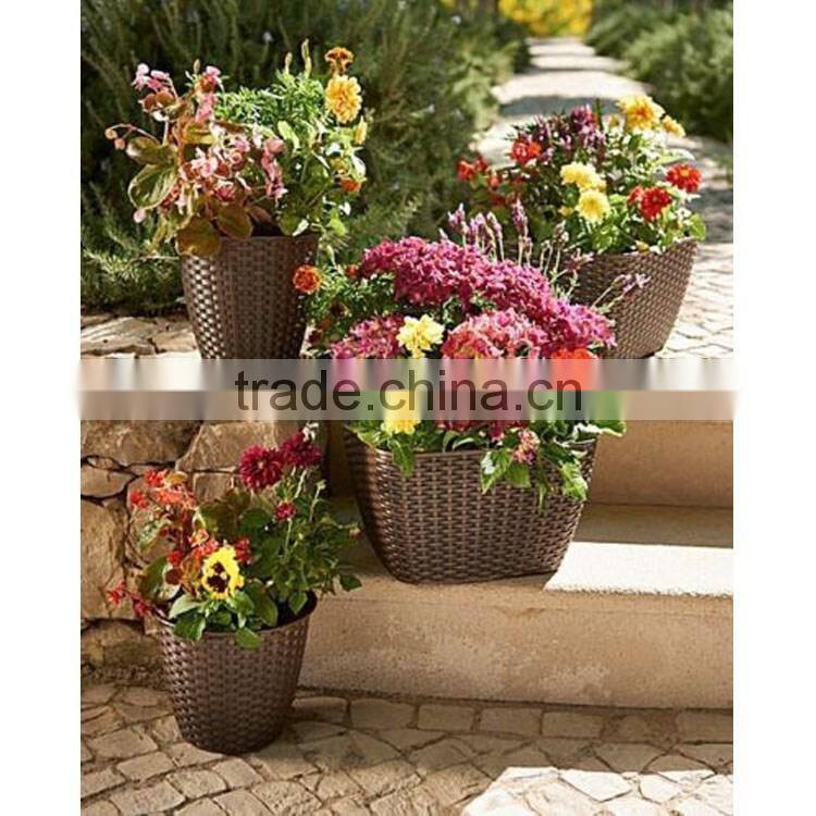 S&D European Style Set 4 Garden Plastic Rattan Planter Brown rectangle garden ridge flower pots