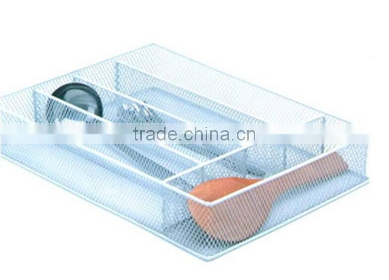 Store More Good Quality 5 Compartment White Metal Mesh Cutlery Tray