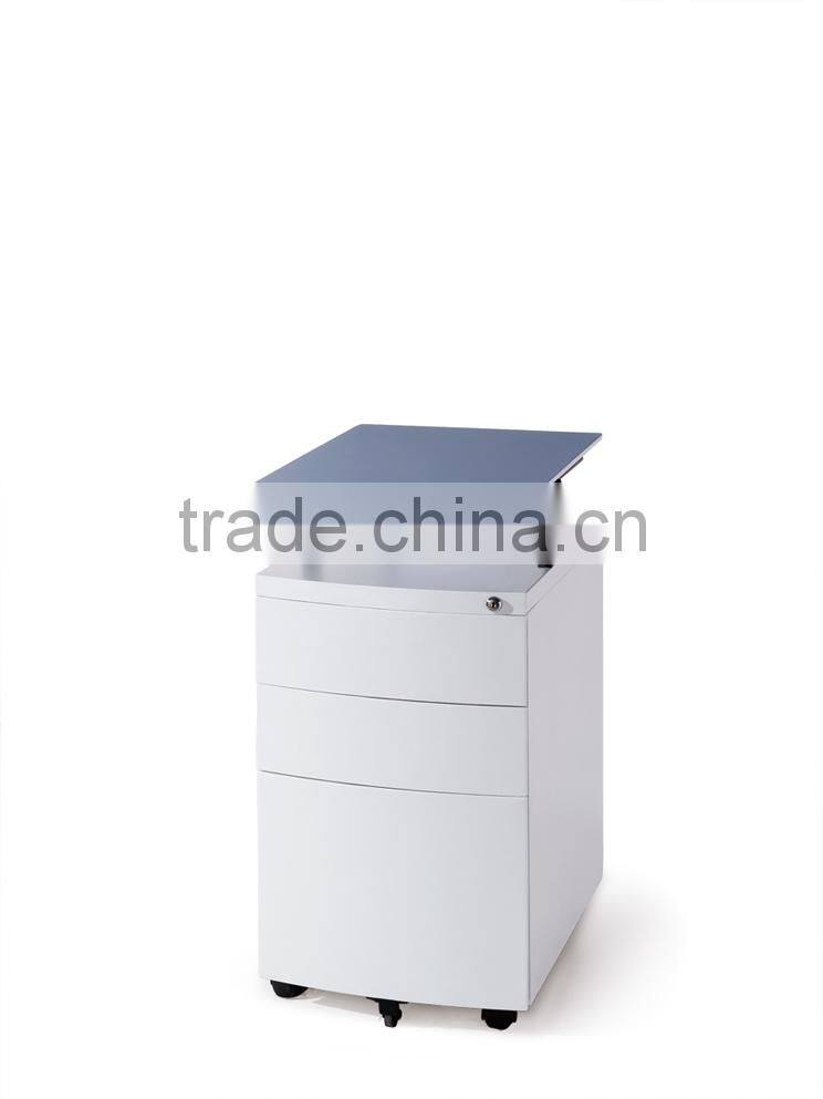 3 drawer up-down mobile pedestal with wooden top cabinets
