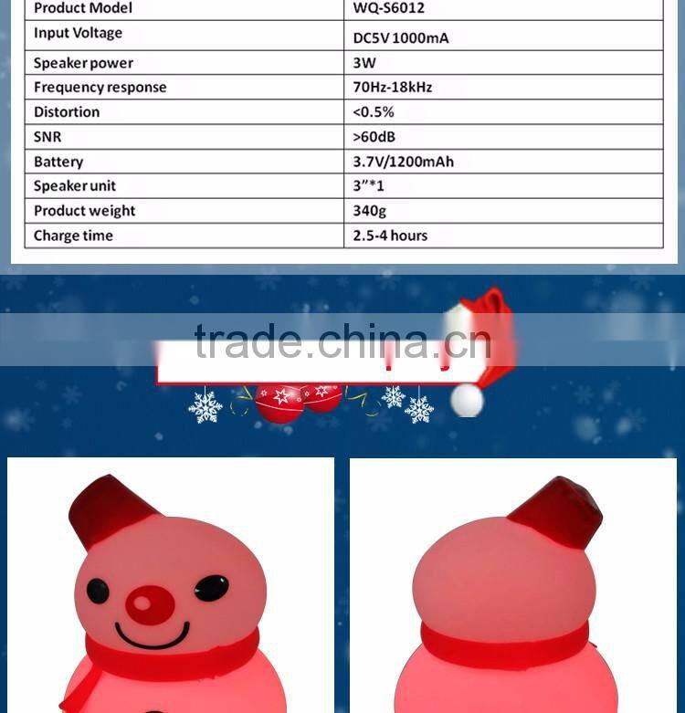Christmas gift mini portable snowman shape bluetooth speaker with LED light