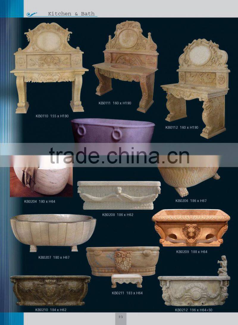 Half Hand Carved Freestanding Stone Bathtub