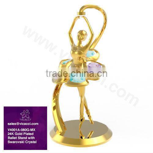 High Quality Gold Plated Decorative Ballet Figurine with crystals from swarovski