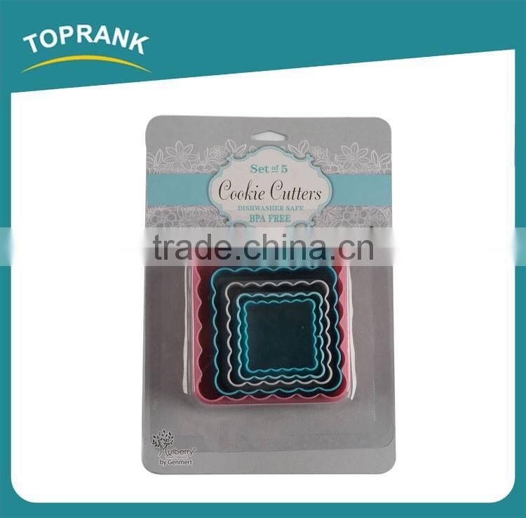 Toprank Colorful 5PCS Plastic Square Cookie Cutter Set,Cake Decorating Tools Fondant Cake Plunger Cutter