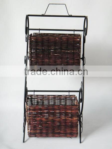 NEW WROUGHT IRON 2-TIER WICKER STORAGE RACK