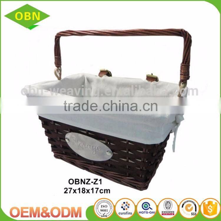 Handmade removable logo wicker wooden cheap custom bike basket