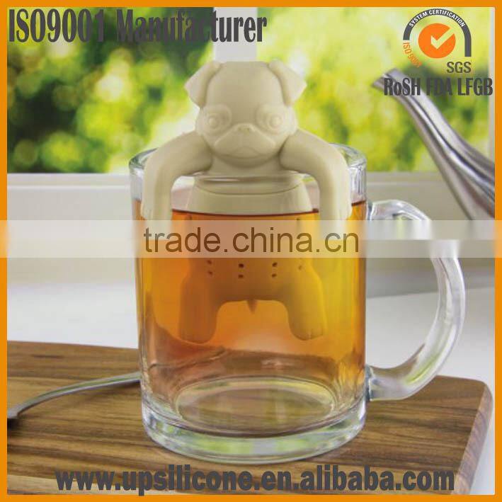 food grade BPA free cute dog/pet/ animal silicone tea infuser , pug shape tea infuser