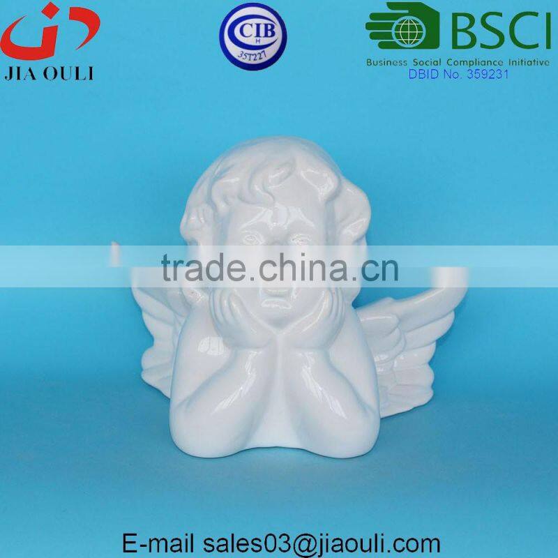 White glazed Ceramic standing Angel for christmas decor and home decor