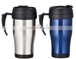 450ml stainless steel inner plastic outer steel vacuum cup/auto mug/Travel mugs/coffee cup with handle and lid