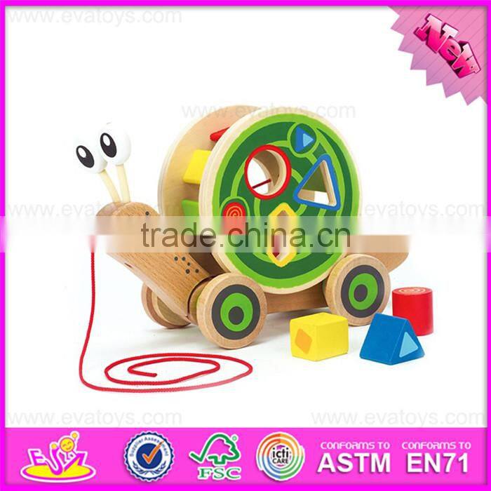 2016 hot sale baby wooden snail toy, most popular kids wooden snail toy W05B155