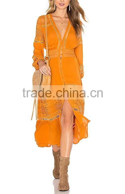 Hippie Clothing Women Stunning Luxe-lace Midi Cotton Dress Bohemian Clothing Ladies Dresses 2016 HSD5785