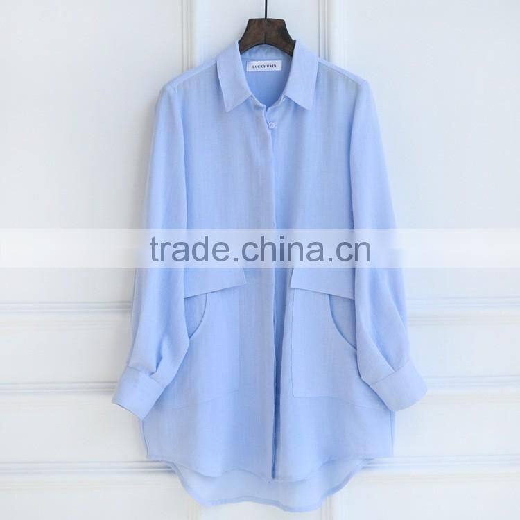 Stand Collar Long sleeve Tops Latest Fashion Blouse Design for Women