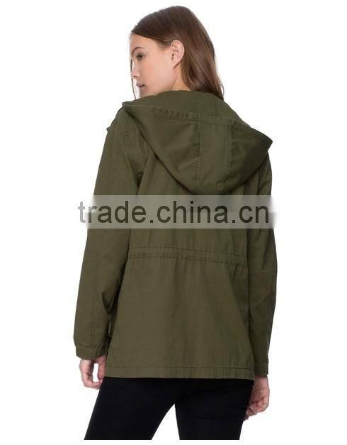 wholesale hooded thick army green wind breaker women winter jacket