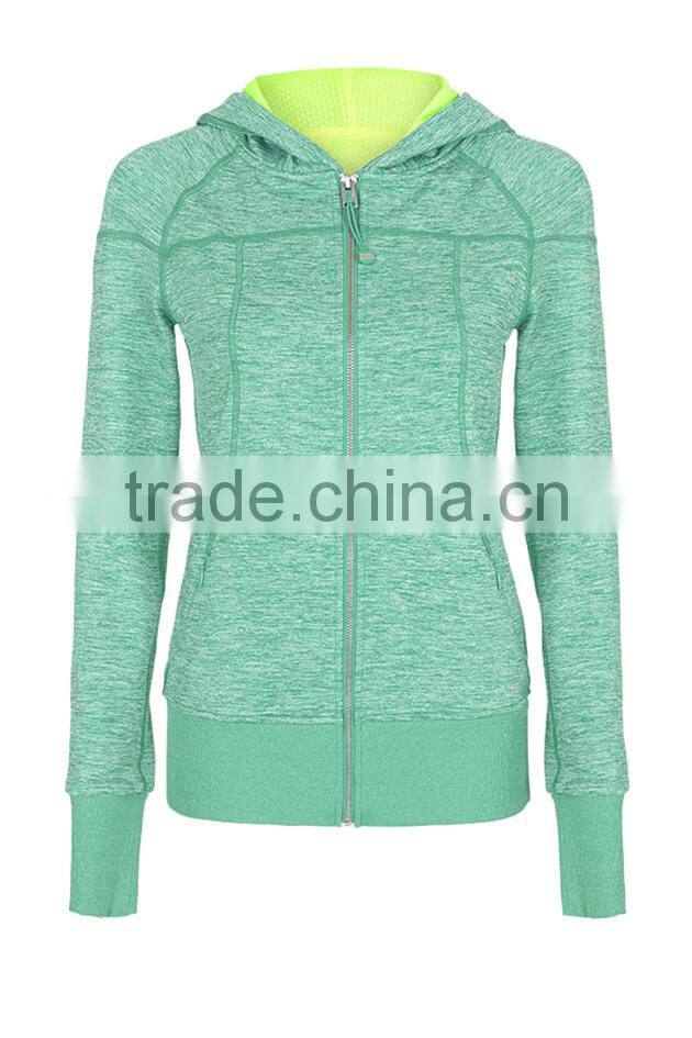 fashion yoga clothing women plain zip up fitness hoodie