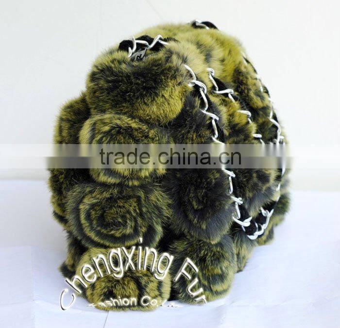 CX-H-13B Fashion Cheap Genuine Rex Rabbit Fur Beautiful Woman Hand Bag