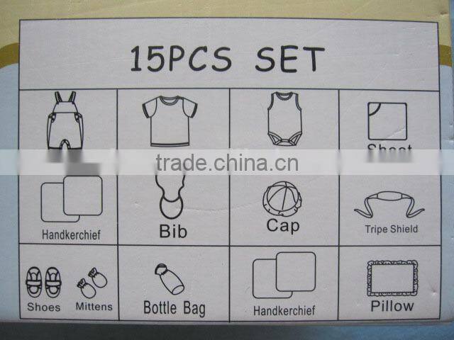 Newest Style Organic Newborn Baby Clothes 15pcs Gift Set Baby Girl Clothes