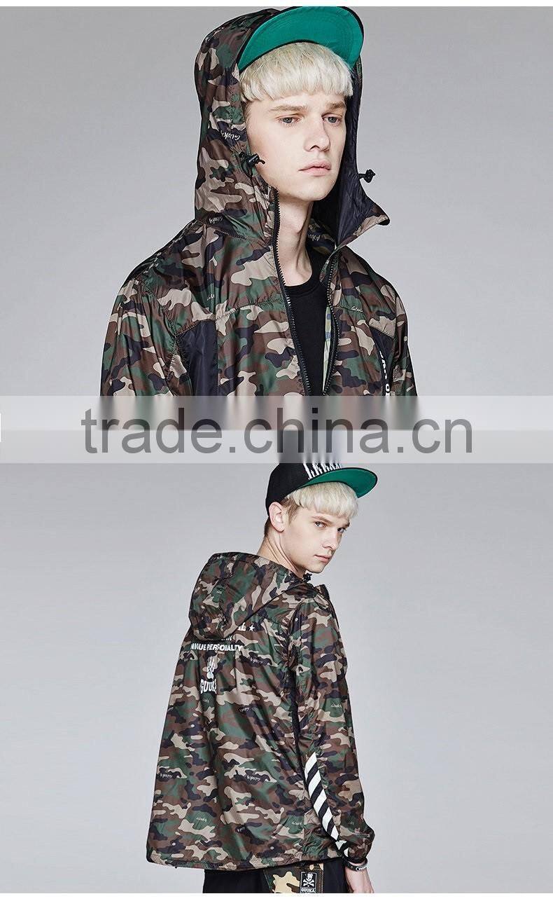 Men's Digital Printed Camo jacket zipper pulls 100% polyester light weight waterproof windbreaker jacket custom made