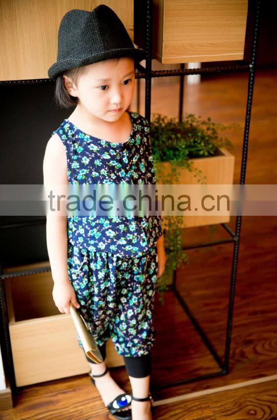 lovely sleeveless dress set chifon blouse set for baby girl printed flower jumpsuit