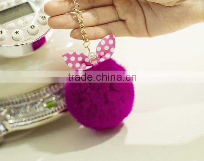 Hot selling New Rabbit Pom Pom Fur Ball Bow Cell Phone Keychain Pendant Charm Key Chain Mirror Case For iPhone